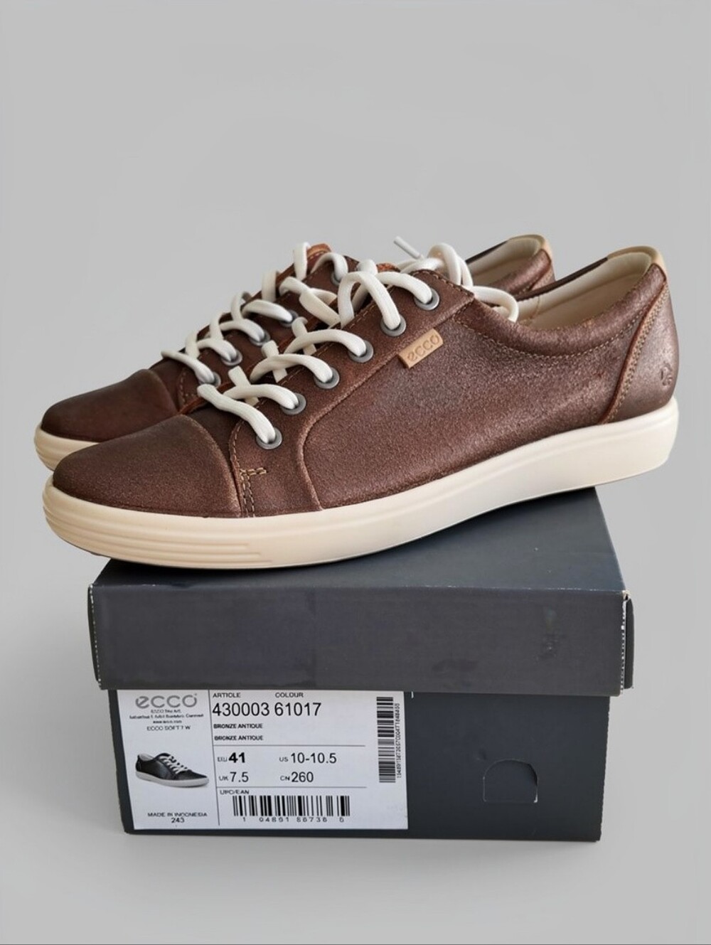 ECCO Women's Soft 7 Leather Sneaker Size 10-10.5 Bronze Antique NEW